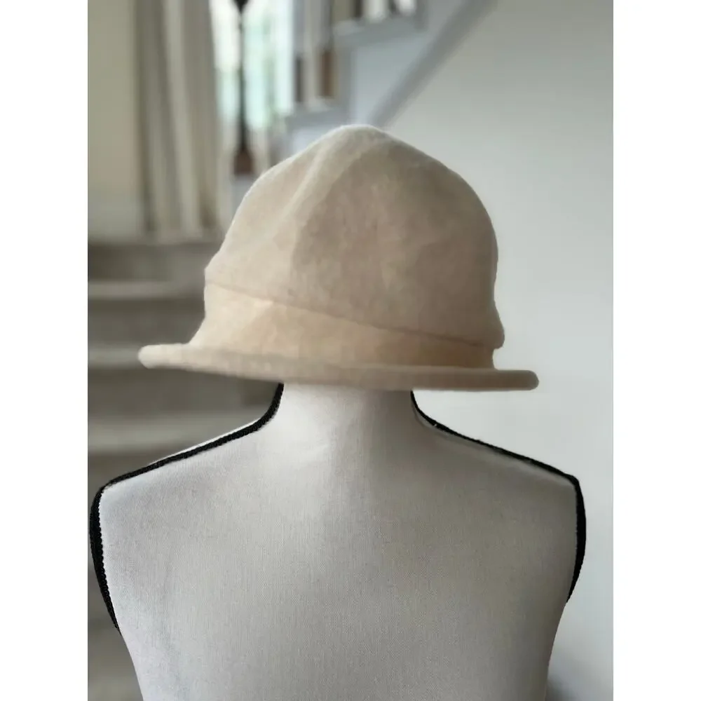 Adora Cream Wool Structured Brim Floral Applique Cloche Hat